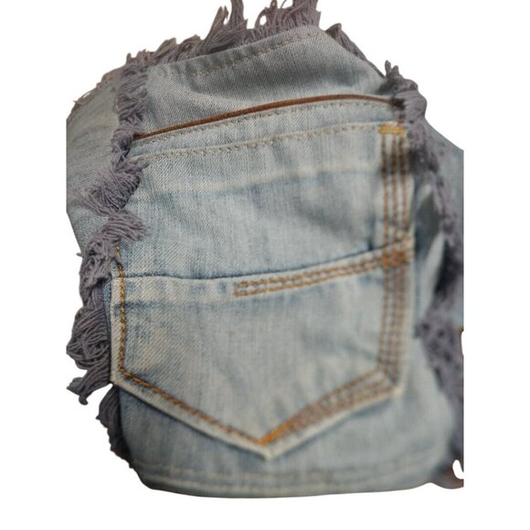 Large Myra Denim & Faux Leather Boho Tote Bag With Woven Aztec Pattern & Fringe - Picture 8 of 10